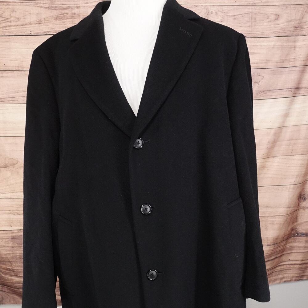 Nautica Overcoat Mens 48R Black Wool Single Breasted Button Front Lined Coat